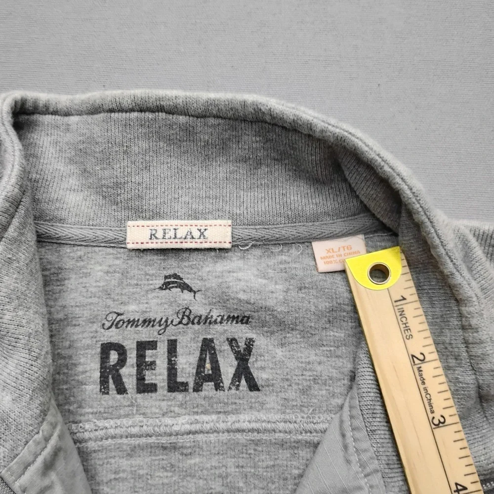 Tommy Bahama Relax Mens XL Grey Quarter Zip Pullover Marlin Logo Sweater